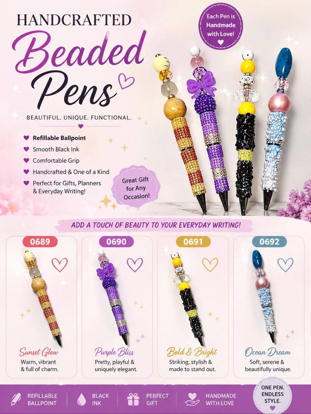 Handcrafted Beaded Pen | Refillable Ballpoint | Gift